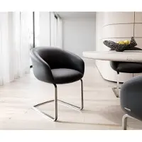 DELIFE Cantilever Vinka-Flex avec accoudoirs cuir de vache noir pied cantilever plat acier inoxydable brossé ressorts ensachés