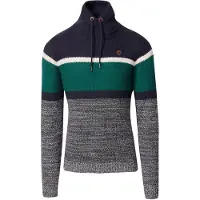 KOROSHI Pull-over bleu nuit / émeraude / noir chiné / blanc