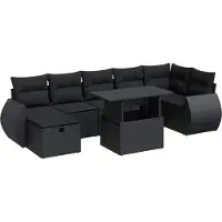 vidaXL Ensemble de jardin canapé 8 pièces avec coussins noir poly rotin