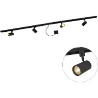 QAZQA Système sur rail monophasé noir avec 4 spots et alimentation I-power carrée - Jeana