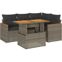 vidaXL Ensemble de salon de jardin 5 pièces avec coussins Gris Poly rotin Acacia