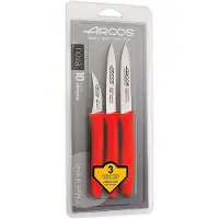 Arcos Set de couteaux Mondadores Nova 189622 acier inoxydable nitrum et mangue rouge polypropylène 3 pièces sous blister