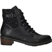Rieker Damen Schnürboot Blockabsatz Stiefelette Zierschnalle Y0500, Taille:42 EU, Couleur:Noir
