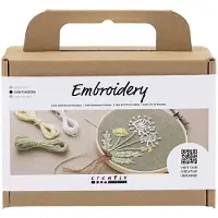 Creativ Company Mini Kit DIY Broderie - - Cadre à broder - Motifs floraux - Fils de coton