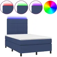 vidaXL Lit Boxspring avec matelas & LED Bleu 120x190 cm Tissu