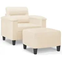 vidaXL Fauteuil avec pouf Beige 60 cm Tissu microfibre