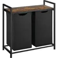 BRASQ Panier à linge 2 compartiments - Trieur à linge 76 litres - Extensible avec étagère 73x33x71 cm - Boite à linge Métal noir - Bois marron - Panier