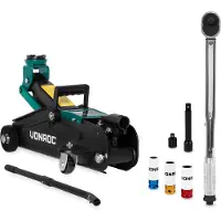 Vonroc Kit de changement de pneus | Cric à roulettes et clé dynamométrique ½” - 3 douilles incluses