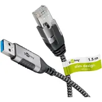 Goobay 74394 câble changeur de genre USB 3.0 type A RJ45 Noir, Argent
