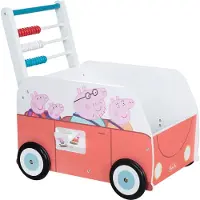 Pipsa Possu Trotteur Bébé Peppa Pig - Bus Et Chariot Enfant - Horloge Boulier Et Éléments À Tourner - Bois Rose - Blanc