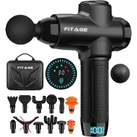FITAGE Pistolet de massage professionnel - - 12 embouts - Appareil de massage - 30 niveaux d'intensité