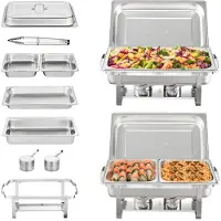 Vevor Chauffe-Plat 2 Bacs de 7,5 L 4 Bacs de 3,5 L Buffet Chauffant à Combustible Réchaud Inox Alimentaire Récipient Maintient au Chaud pour Servir Buffet en Libre-Service Hôtel Traiteur Restauration