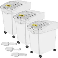 Vevor Conteneur de Riz à Roulettes 3PCS Bac à Riz avec Couvercle Coulissant 25L*3 Boîtes de Stockage de Rangement de Céréales à Farine à Ingrédients en Plastique pour la Conservation Alimentaire