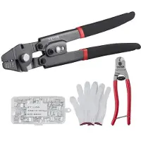 Vevor Pince à Sertir 0,1-2,2 mm Outil de Sertissage Cosse Câble Métallique 4 Tailles de Mâchoires avec Coupe-câble 160 Manchons Aluminium Revêtement Téflon Antirouille Kit Sertisseuse pour Sertissage