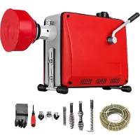 Vevor Machine de Nettoyage de Tuyaux 390 W 400 tr/min Machine Déboucheur Électrique Furet de Débouchage 6 m x 9 mm 12,5 m x 16 mm Déboucheur Électrique de Canalisation Tuyau 20-100 mm Toilette Lavabo