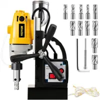 Vevor Perceuse Magnétique 1100W Kit Carotteuse Magnétique avec Fraises Annulaires 11PCS Perceuse Electromagnétique Diamètre 40mm Profondeur 125mm Système De Forage Magnétique Électro-Aimant