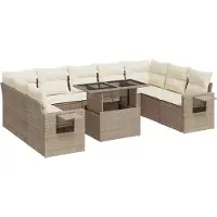 vidaXL Ensemble de salon de jardin 10 pièces avec coussins Beige Poly Rattan