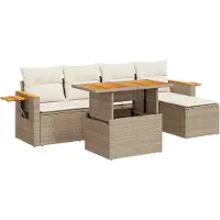 vidaXL Ensemble de salon de jardin 6 pièces avec coussins Beige Poly rotin Acacia