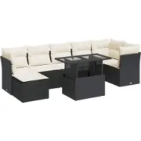 vidaXL Ensemble de jardin canapé 8 pièces avec coussins noir poly rotin
