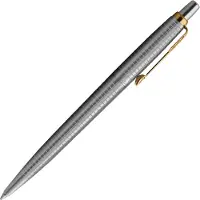 Parker Jotter 70TH ANNIVERSARY GT Stylo bille M Edition Speciale Finition Doree Corps Acier Inoxydable Motif Cisele (Grave au laser) Agrafe Doree Pointe Moyenne Encre Bleue Livre en coffret cadeau