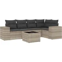 vidaXL Ensemble de salon de jardin 6 pièces avec coussins gris clair Poly rotin