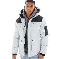 Bench Parka rembourré à Capuche en fourrure Homme Tillor Gris Givre