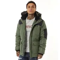 Bench Parka rembourré en ripstop à Capuche avec fourrure homme, kaki/Noir