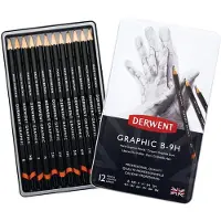Derwent Crayons - - Graphic Technical Hard - Boite métal 12 crayons - Couleurs assorties - Pour adultes