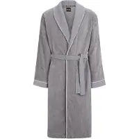 BOSS Peignoir en velours de coton gris avec logo brodé
