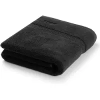 BOSS Drap de bain en coton noir avec logo brodé ton sur ton