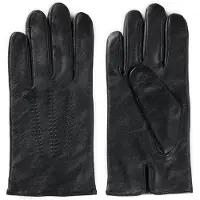 BOSS Gants en cuir doublés en laine mélangée avec logo