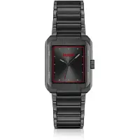 HUGO BOSS Montre en acier noir avec détails rouges