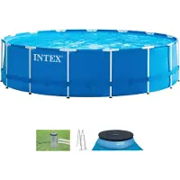 Intex 28242GN Frame Pool Set 457x122cm avec pompe de filtration Bâche de couverture Échelle Bâche