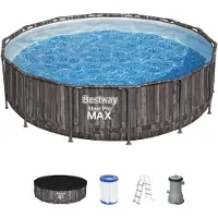 Bestway Steel Pro MAX Kit complet de piscine hors sol avec pompe de filtration Ø 427 x 107 cm, aspect bois (chêne des marais), rond