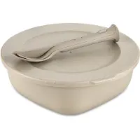 Koziol Boîte avec couvercle & set de couverts Connect Box Ready, mélange de plastique et de bois, Nature Desert Sand, 1.3 L, 7276700