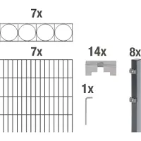 Alberts 668426 Clôture en treillis à double barre "Oslo" en tant que set complet de clôture de 37 pièces, revêtu de matière synthétique, anthracite, hauteur 100 cm, longueur 14 m