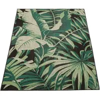 Paco Home Tapis d'extérieur résistant aux intempéries Balcon Palmiers Jungle Motif floral Boho Vert Taille 140x200 cm
