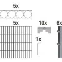 Alberts 667689 Clôture à double barre "Oslo" comme set complet de clôture de 27 pièces, revêtu de matière synthétique, anthracite, hauteur 100 cm, longueur 10 m
