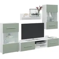 vidaXL Meuble-paroi 5 pièces avec éclairage LED vert olive Matériau dérivé du bois