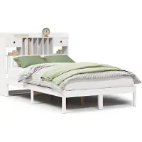 vidaXL Lit en bois massif avec étagère sans matelas blanc 135x190 cm pin