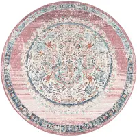 Paco Home Tapis d'intérieur et d'extérieur pour balcon ou terrasse, à poils courts, motif oriental rose, taille Ø 200 cm, rond