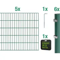 Alberts 691455 Kit complet de clôture en treillis à double fils avec coussins pour les genoux, vert, hauteur 80 cm, longueur 10 m