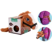 Johntoy Tête de cheval jouet en peluche marron avec élastique et son