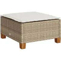 vidaXL Tabouret de jardin et coussin beige 63,5x56x32cm résine tressée