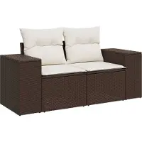 vidaXL Canapé de jardin avec coussins 2 places brun poly rotin
