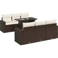 vidaXL Ensemble de salon de jardin 7 pièces avec coussins Marron Poly rotin