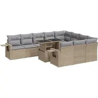 vidaXL Ensemble de salon de jardin 11 pièces avec coussins Beige Poly Rattan