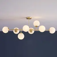 LumenXL Plafonnier design or avec boules de verre blanc laiteux - Osem