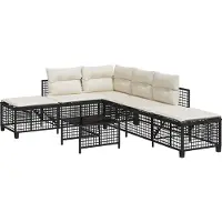 vidaXL Ensemble de canapé d'angle de jardin 3 pièces avec coussins Noir Poly Rattan
