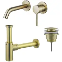 FortiFura Calvi Slim Kit mitigeur lavabo - robinet encastrable - bonde clic clac - siphon design - PVD Laiton brossé SW720228/SW696202/SW696213